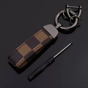 Brown Checkered Gunmetal Lanyard Style Keychain